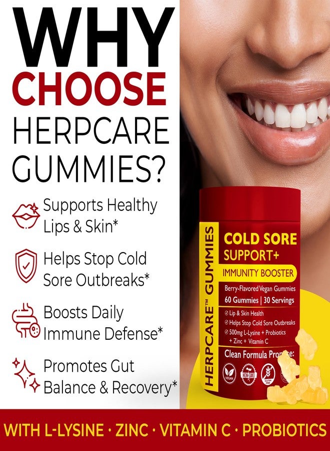 Terramed Just Think Comfort Cold Sore Treatment for Lip & Skin Support with L-Lysine, Zinc, Vitamin C & Probiotics | Vegan Immunity Booster That Helps Prevent Outbreaks & Promotes Faster Healing | 60 Berry Flavored Gummies - Image 4